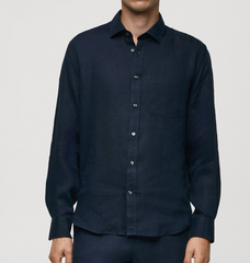 Black cotton linen shirt for men with full sleeves regular fit breathable linen blend casual shirt