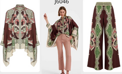 Multicolour co-ord set for women in Roman Silk Blend with digital print and full sleeve design