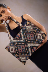 Stylish multicolor woven jacquard tote bag for women with zip closure spacious textured fabric tote bag for everyday use