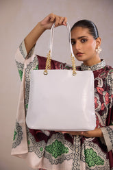 White PU leather tote bag for women with zip closure spacious office and everyday tote bag