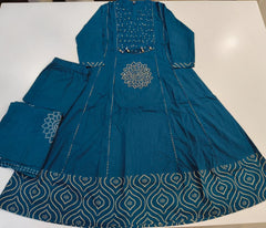 Bandhani Print Pure Cotton Anarkali Suit Set – Teal Blue