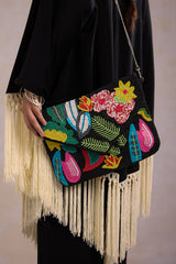 Boho Beaded Clutch Bag  - Black