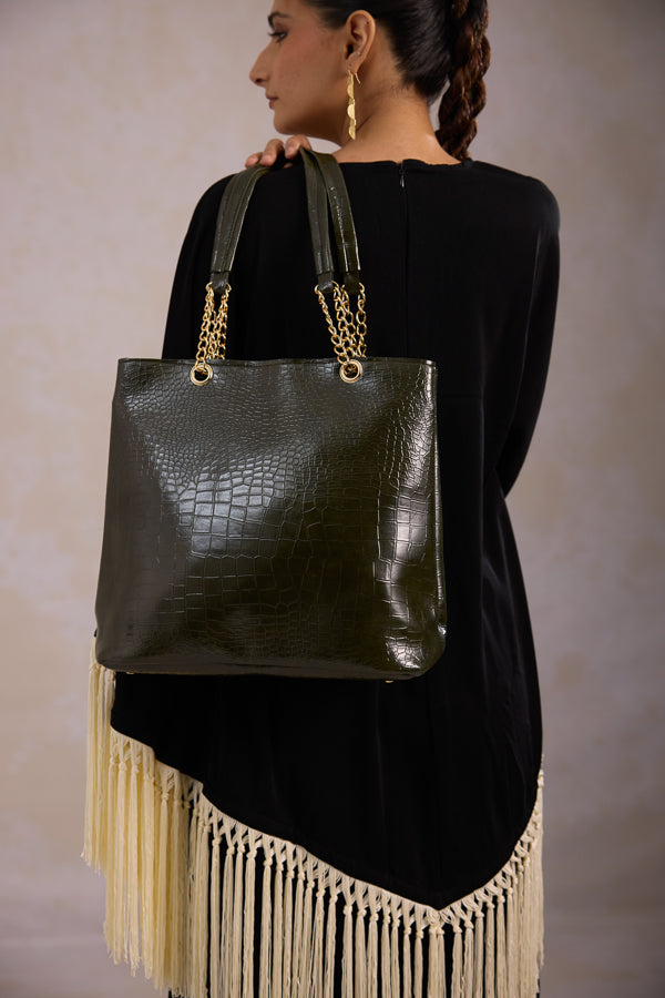 Leather Tote Bag - Olive