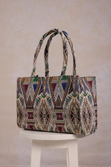 Woven Jacquard Tote Bag - Green