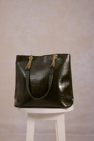 Leather Tote Bag - Olive