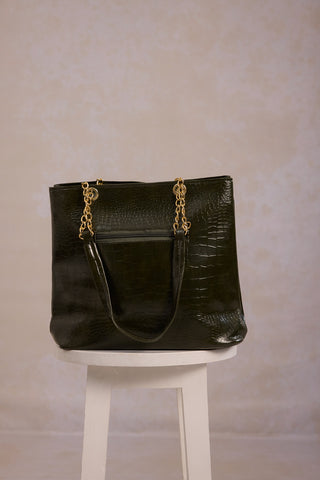 Leather Tote Bag - Olive