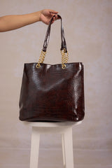 Leather Tote Bag - Brown