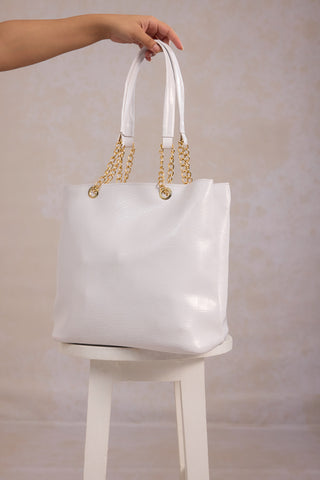 Leather Tote Bag - White