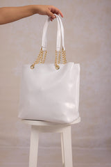 Leather Tote Bag - White