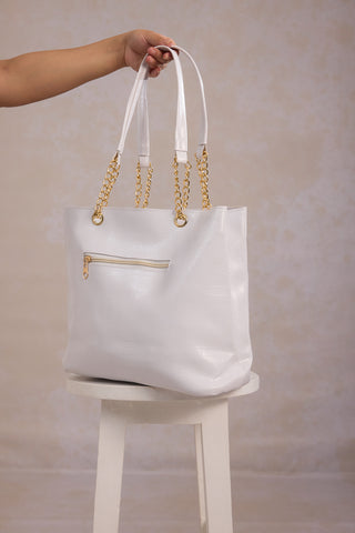 Leather Tote Bag - White