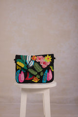 Boho Beaded Clutch Bag  - Black