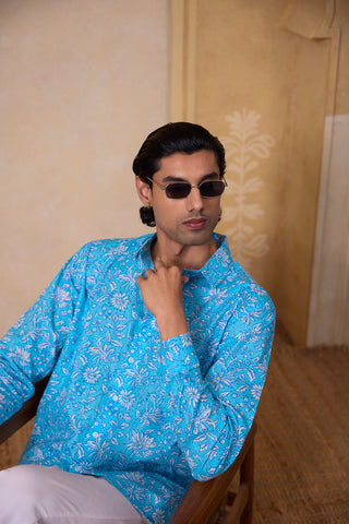 Men's Block Printed Shirt - Blue