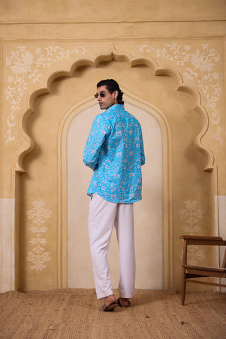 Men's Block Printed Shirt - Blue
