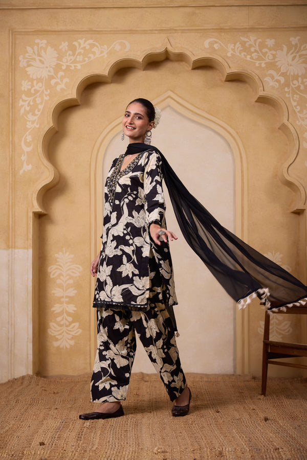 Black Boho Ethnic Farshi Set