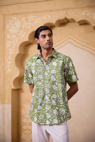 Men's Block Printed Shirt - Green