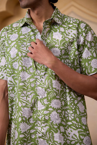 Men's Block Printed Shirt - Green