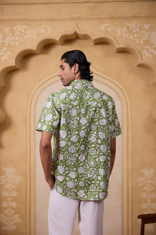 Men's Block Printed Shirt - Green
