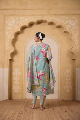 Digital Floral Print Kurta Set – Green