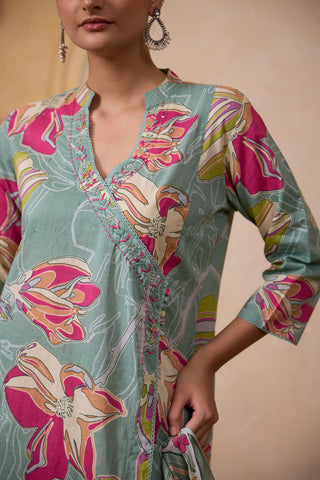 Digital Floral Print Kurta Set – Green