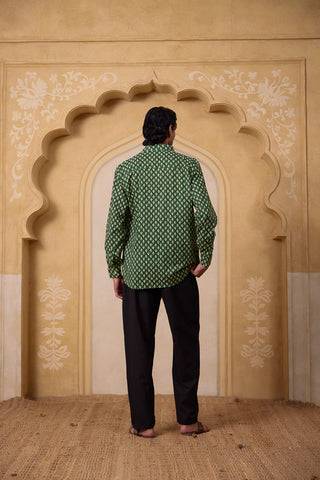 Men's block Printed Shirt - Dark Green
