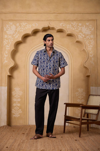 Mens' Block Printed Shirt - Dark Blue