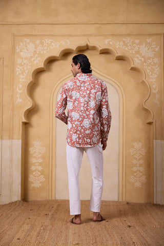 Men's Block Printed Shirt - Peach