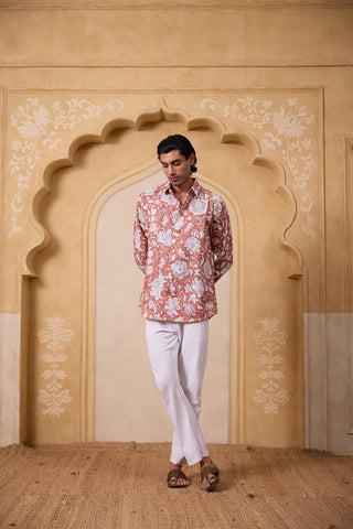 Men's Block Printed Shirt - Peach