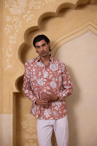 Men's Block Printed Shirt - Peach