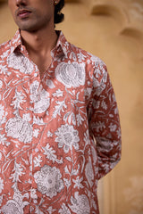 Men's Block Printed Shirt - Peach