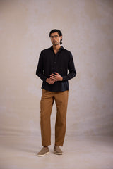 Relaxed Fit Linen Shirt - Black