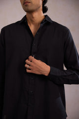 Relaxed Fit Linen Shirt - Black