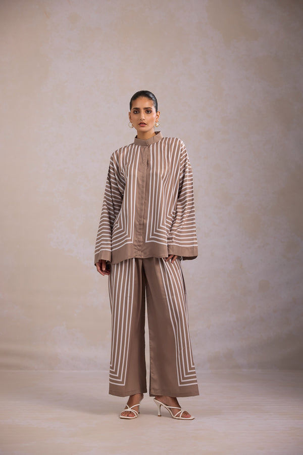 Striped Co-Ord Set - Beige