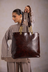 Leather Tote Bag - Brown