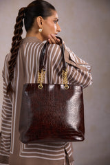 Leather Tote Bag - Brown
