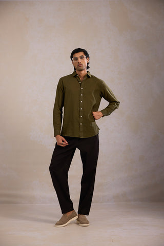 Men's Olive Linen Shirt
