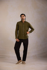 Relaxed Fit Linen Shirt - Olive