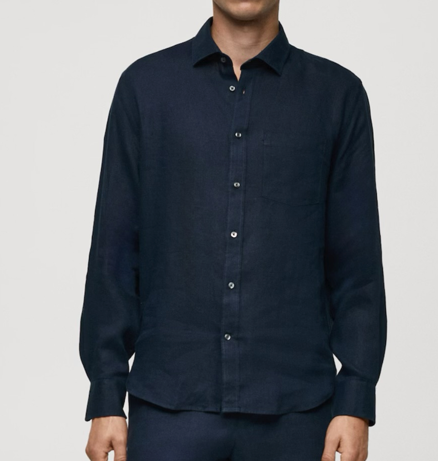 Black cotton linen shirt for men with full sleeves regular fit breathable linen blend casual shirt    