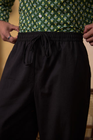 Men's Black Cotton Linen Trousers
