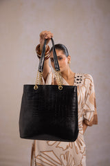 Leather Tote Bag - Black