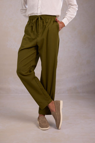Men's Olive Cotton Linen Trousers