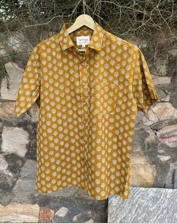 Men's Block Print Shirt - Mustard