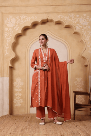 Bandhani Print Pure Cotton Suit Set –  Red