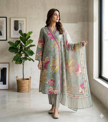 Digital Floral Print Kurta Set – Green