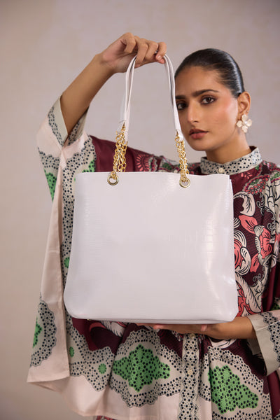 White PU leather tote bag for women with zip closure spacious office and everyday tote bag  