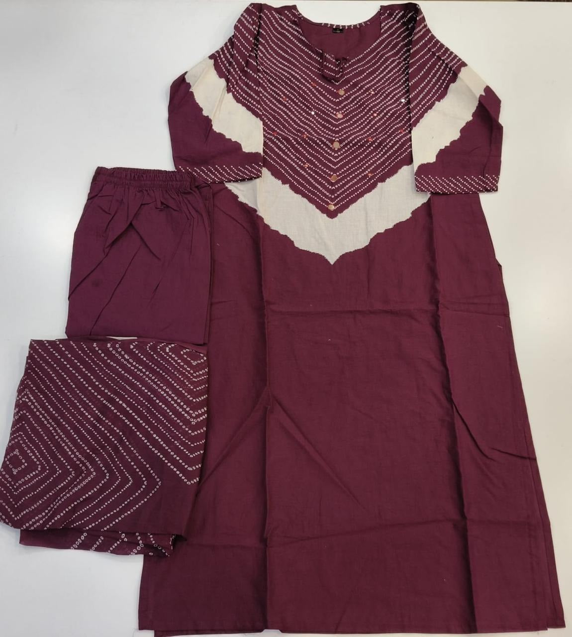 Bandhani Print Pure Cotton Suit Set –  Maroon